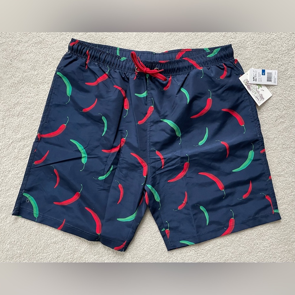 Navy Swim Shorts with Chili Pepper Print NWT